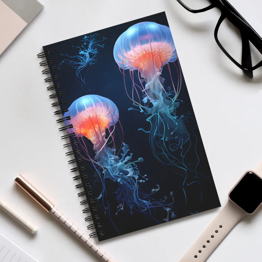 Bioluminescent Oceanic Ballet: Underwater Ballerina - Spiral Notebook