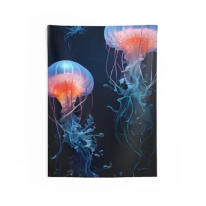 Glowing Jellyfish in Dark Water Wall Tapestry