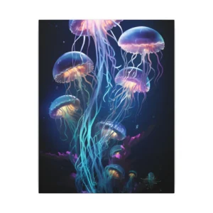 Glowing Jellyfish Under Water Canvas Print