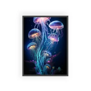 Glowing Jellyfish Under Water Framed Poster
