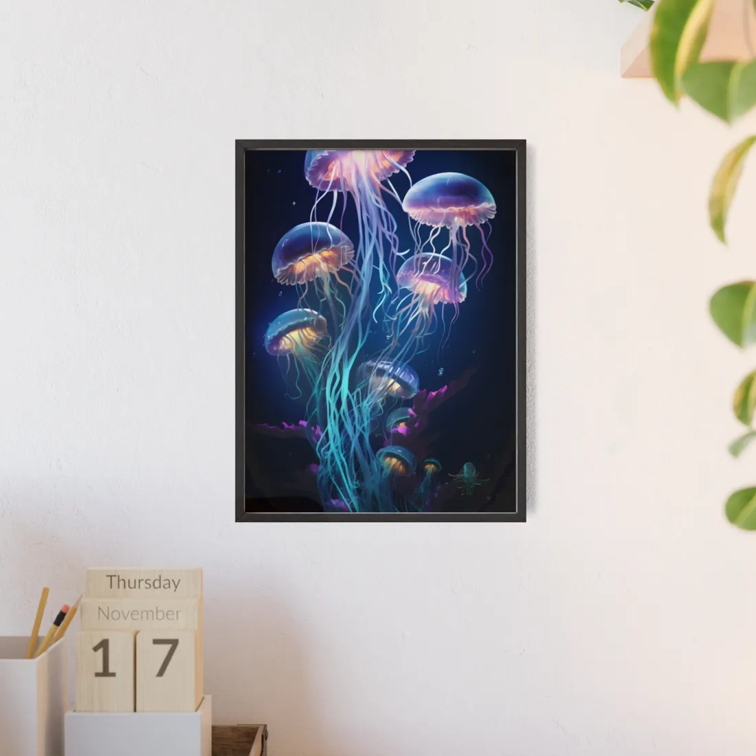 Bioluminescent Oceanic Ballet: Underwater Dance Art - Framed Poster