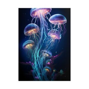 Glowing Jellyfish Under Water Poster
