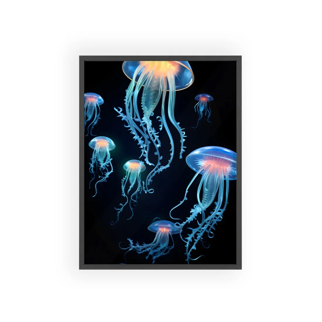 Bioluminescent Oceanic Ballet: Underwater Dance in Motion - Framed Poster