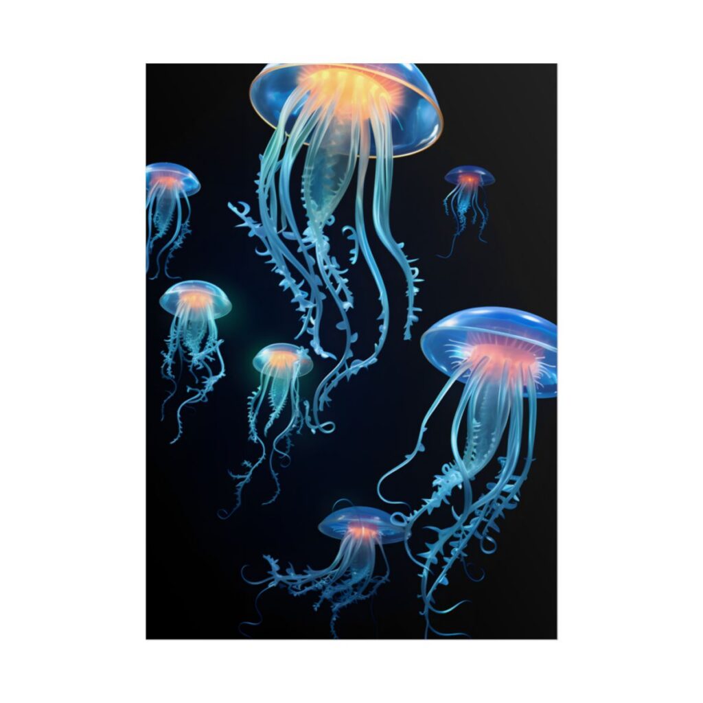 Bioluminescent Oceanic Ballet: Underwater Dance in Motion - Poster