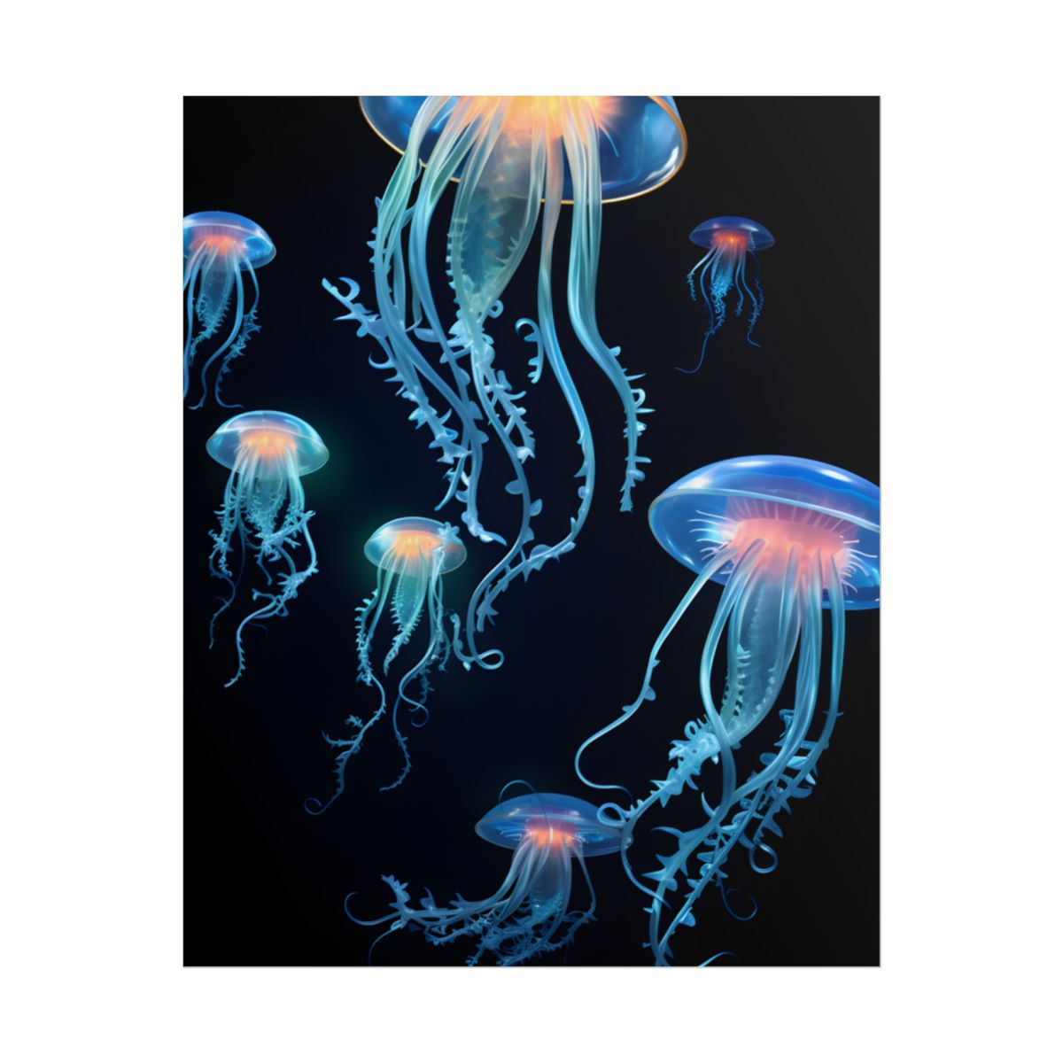 Bioluminescent Oceanic Ballet: Underwater Dance in Motion - Poster
