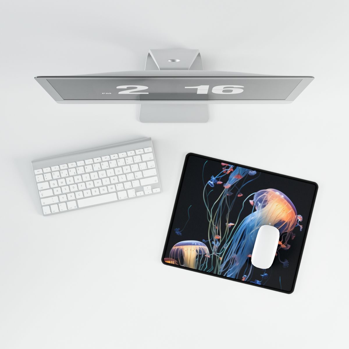 Bioluminescent Oceanic Ballet: Underwater Dance of Light - Desk Mat