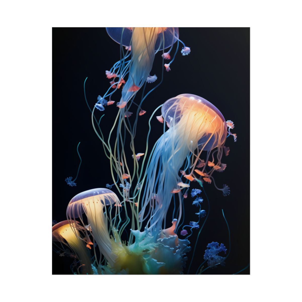 Bioluminescent Oceanic Ballet: Underwater Dance of Light - Poster