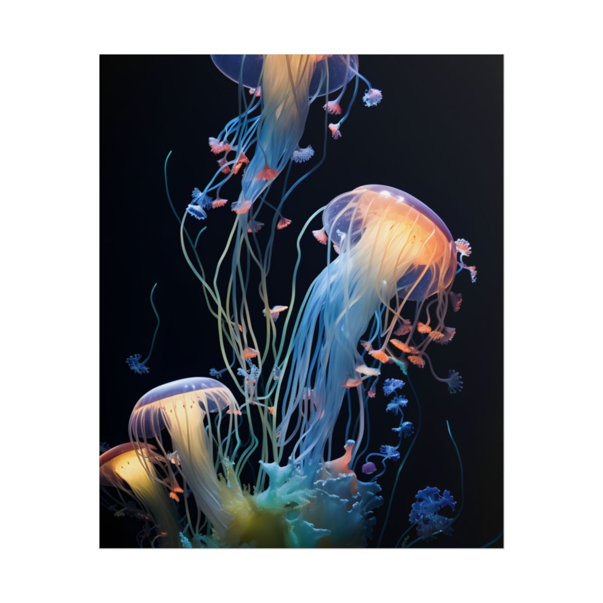 Bioluminescent Oceanic Ballet: Underwater Dance of Light - Poster