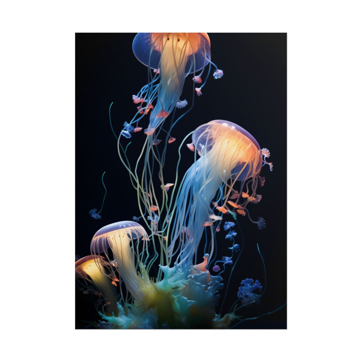 Bioluminescent Oceanic Ballet: Underwater Dance of Light - Poster