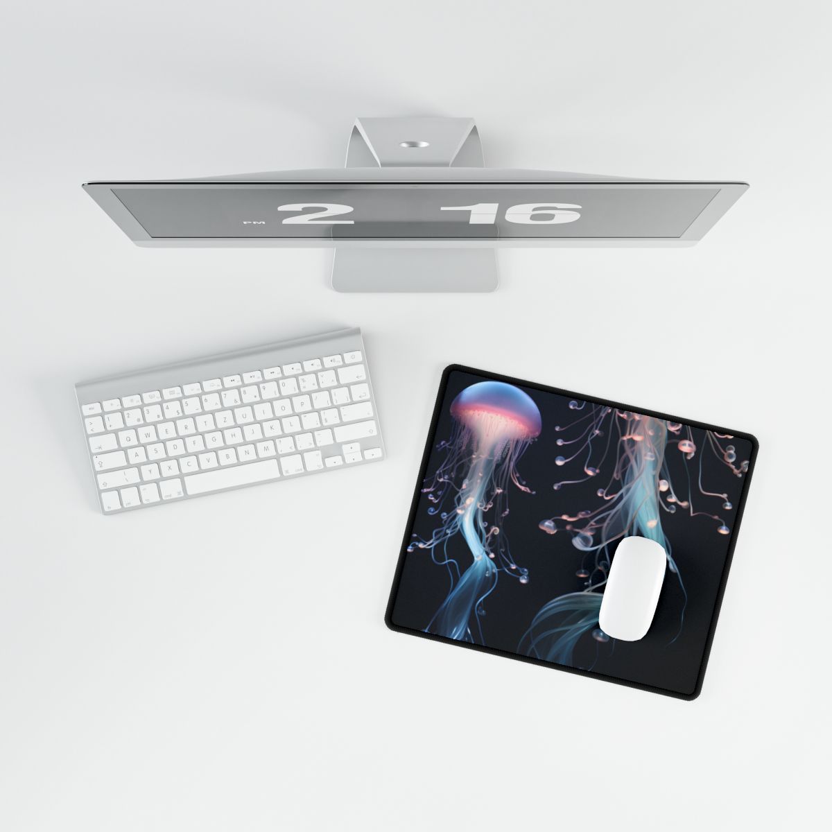 Bioluminescent Oceanic Ballet: Underwater Dancer in Motion - Desk Mat