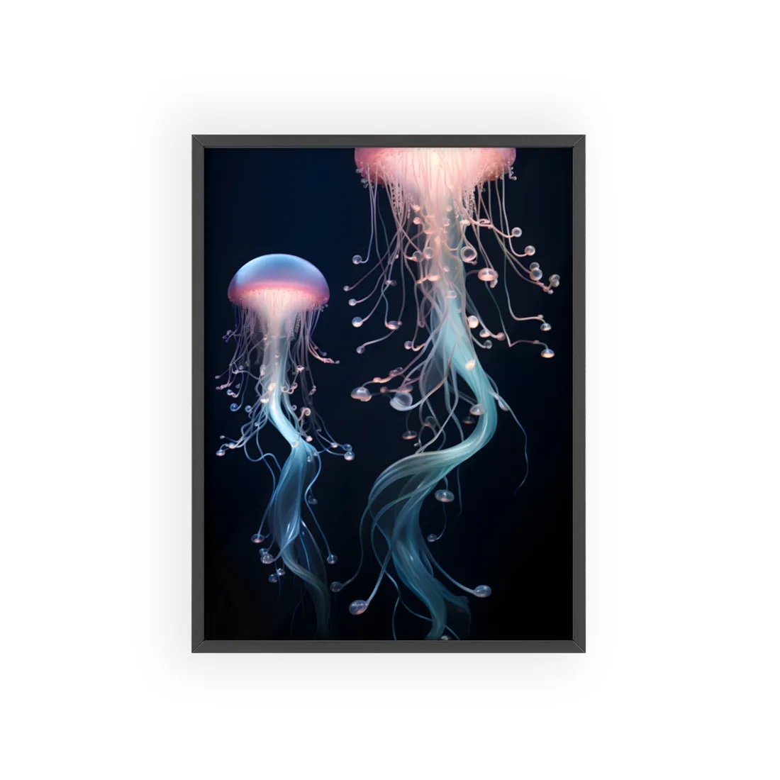 Bioluminescent Oceanic Ballet: Underwater Dancer in Motion - Framed Poster
