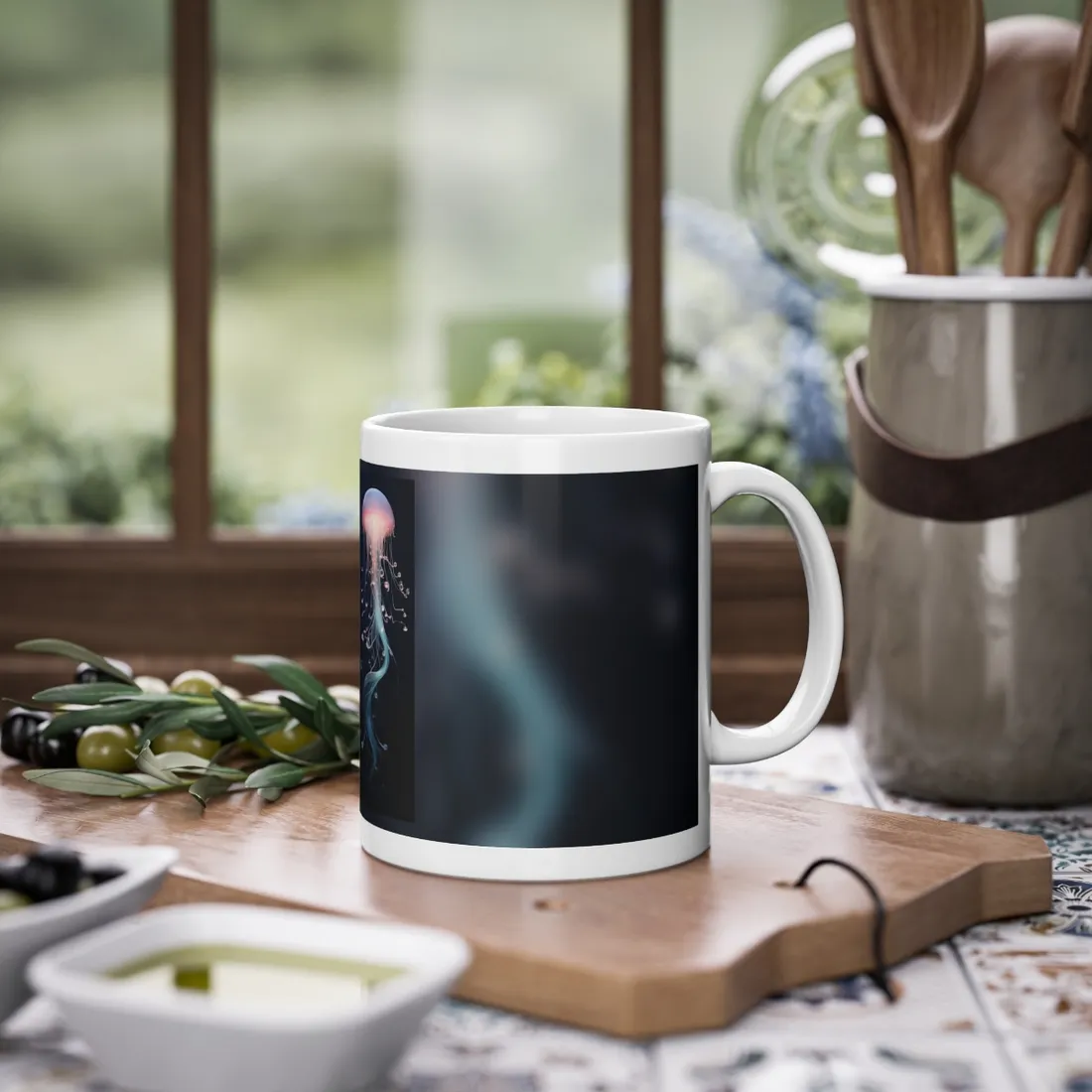 Bioluminescent Oceanic Ballet: Underwater Dancer in Motion - Mug