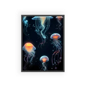 Glowing Jellyfish on Dark Background Framed Poster