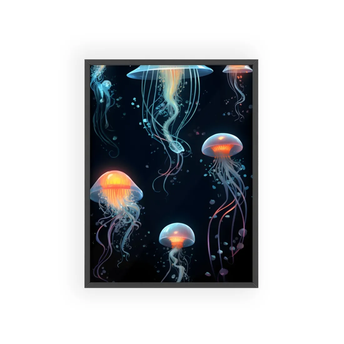 Bioluminescent Oceanic Ballet: Underwater - Framed Poster