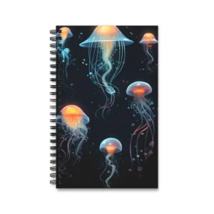 Glowing Jellyfish on Dark Background Spiral Notebook