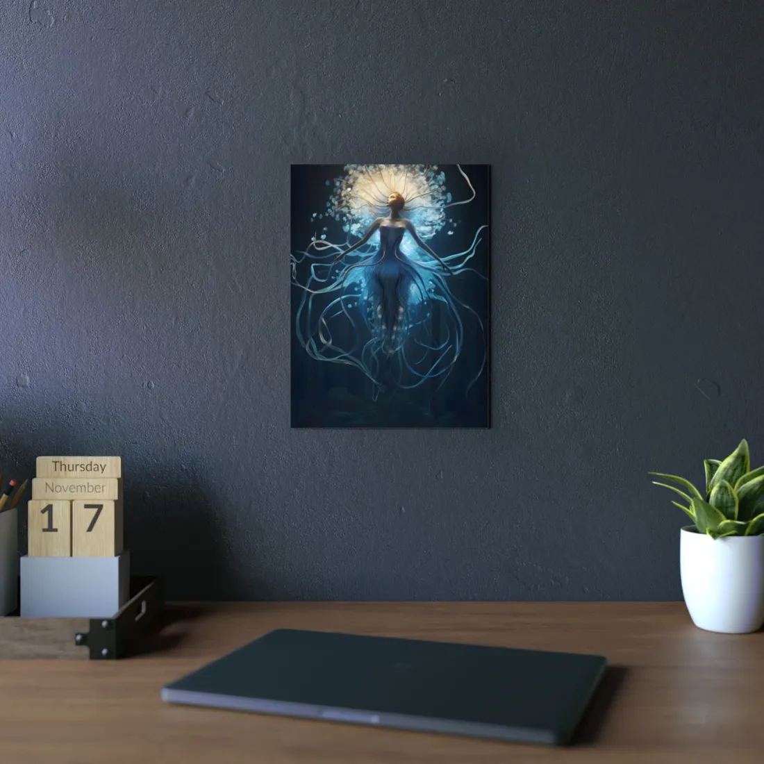 Bioluminescent Underwater Ballet: A Mesmerizing Dance - Metal Poster