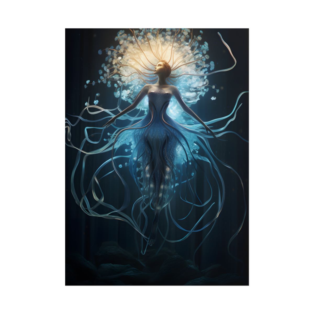 Bioluminescent Underwater Ballet: A Mesmerizing Dance - Poster