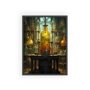 Alchemist Laboratory with Glass Flasks Framed Poster