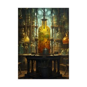 Alchemist Laboratory with Glass Flasks Poster