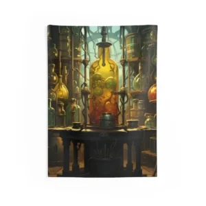 Alchemist Laboratory with Glass Flasks Wall Tapestry