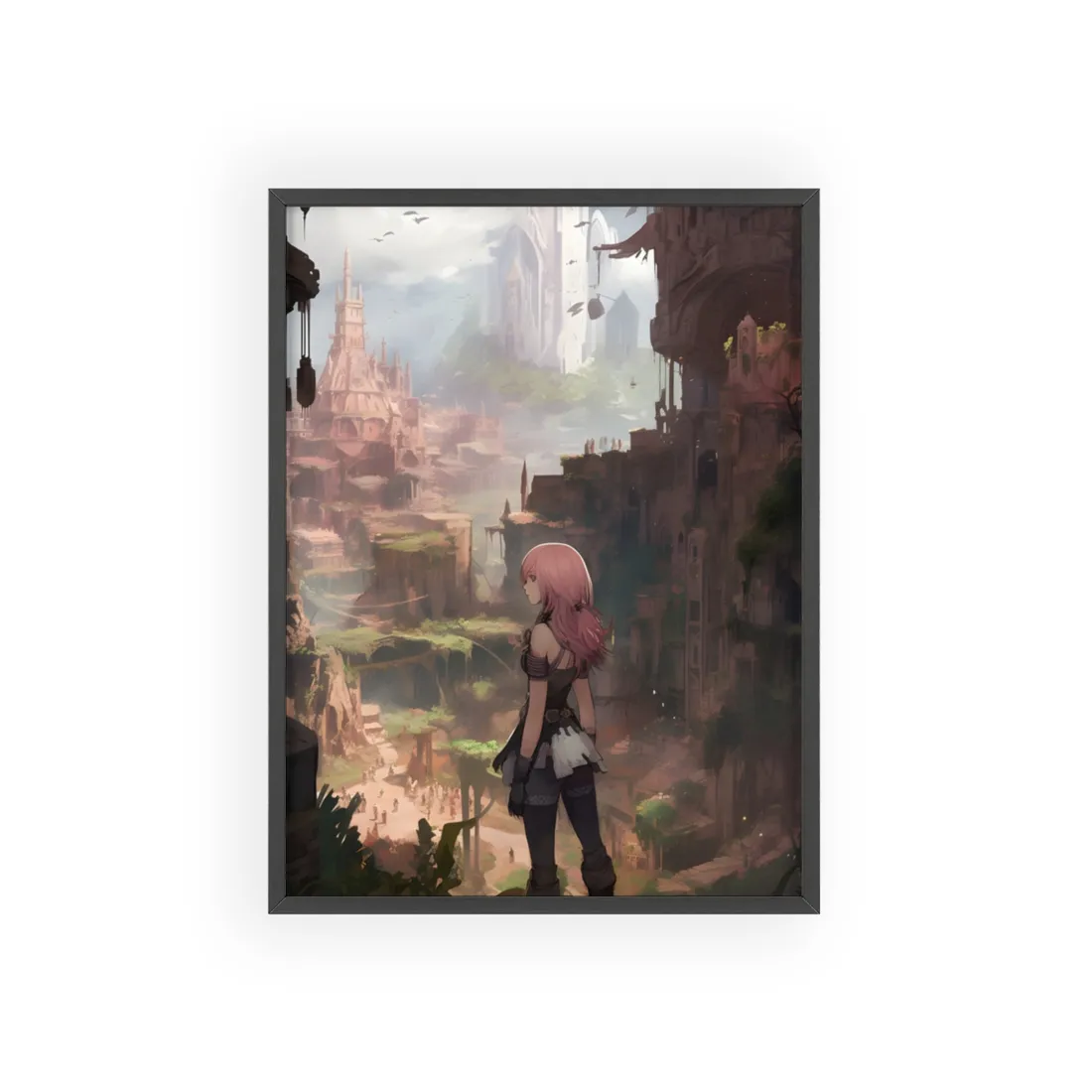 Birds in Flight: Anime-Style Avian Art - Framed Poster
