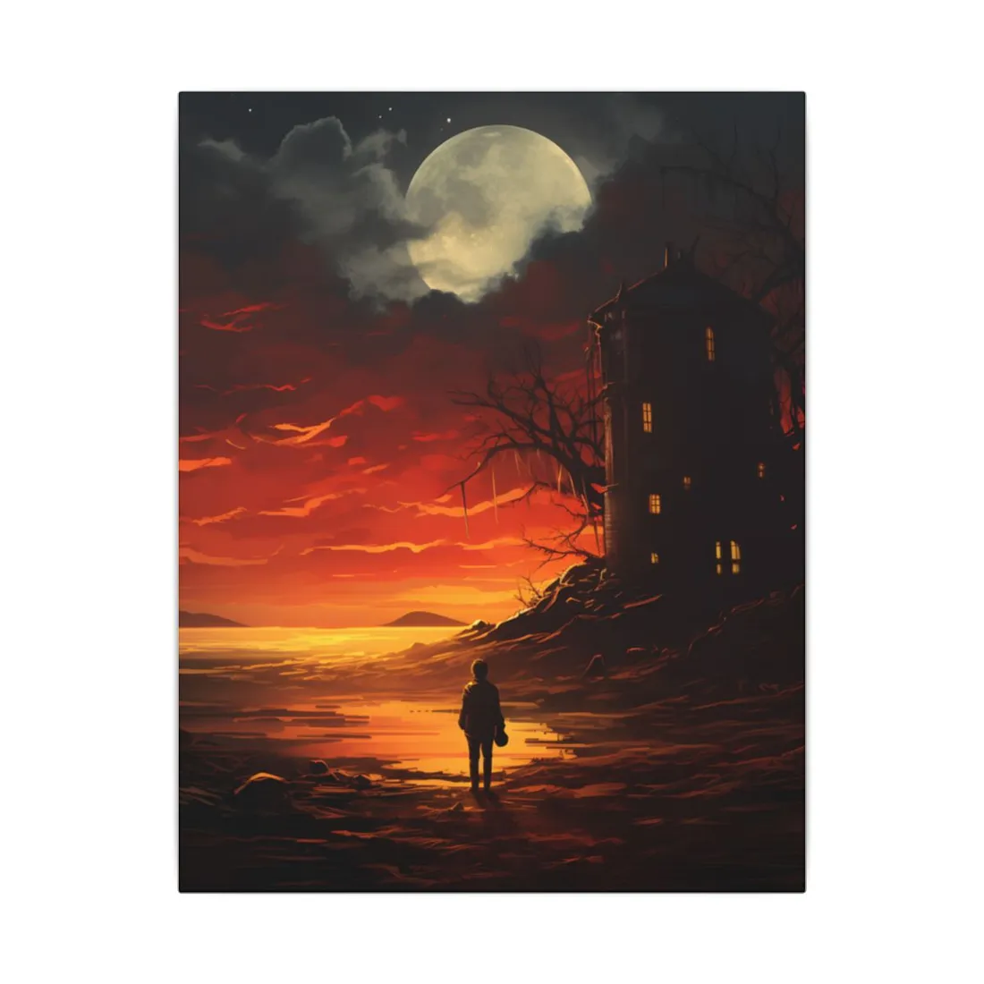 Black and White Portrait: Mysterious Figure Seated - Canvas