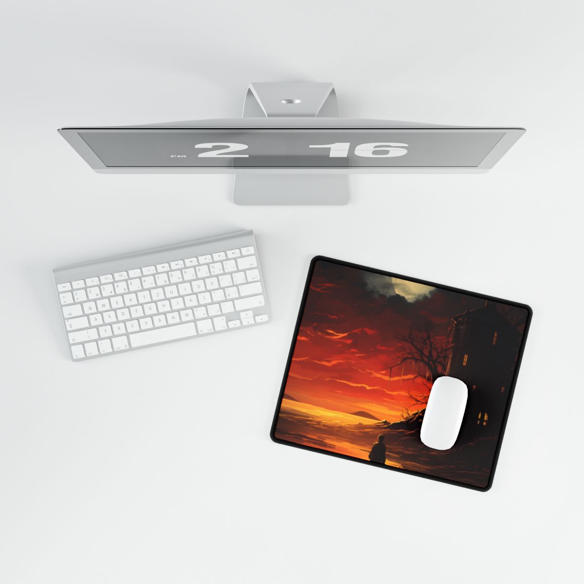 Black and White Portrait: Mysterious Figure Seated - Desk Mat
