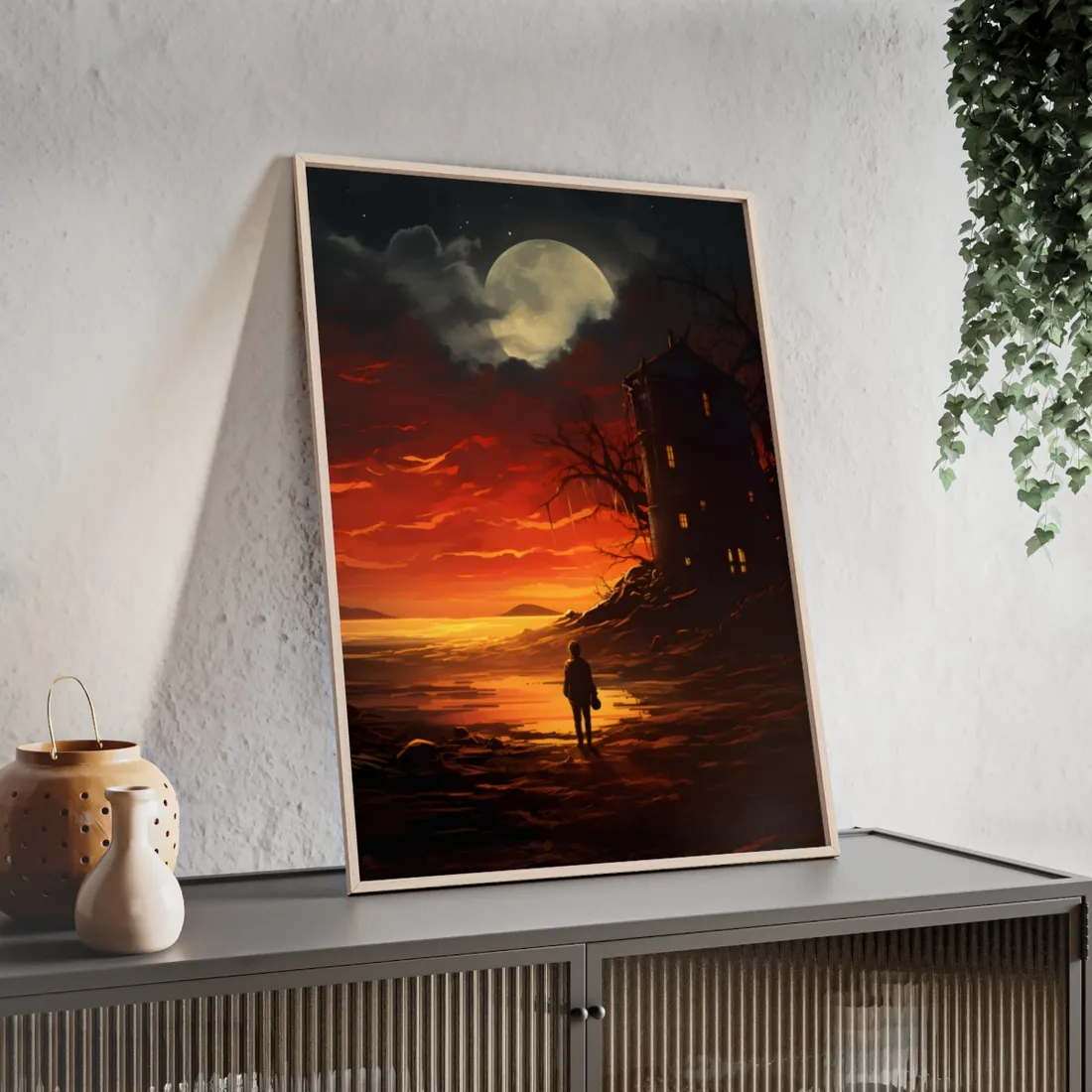 Black and White Portrait: Mysterious Figure Seated - Framed Poster