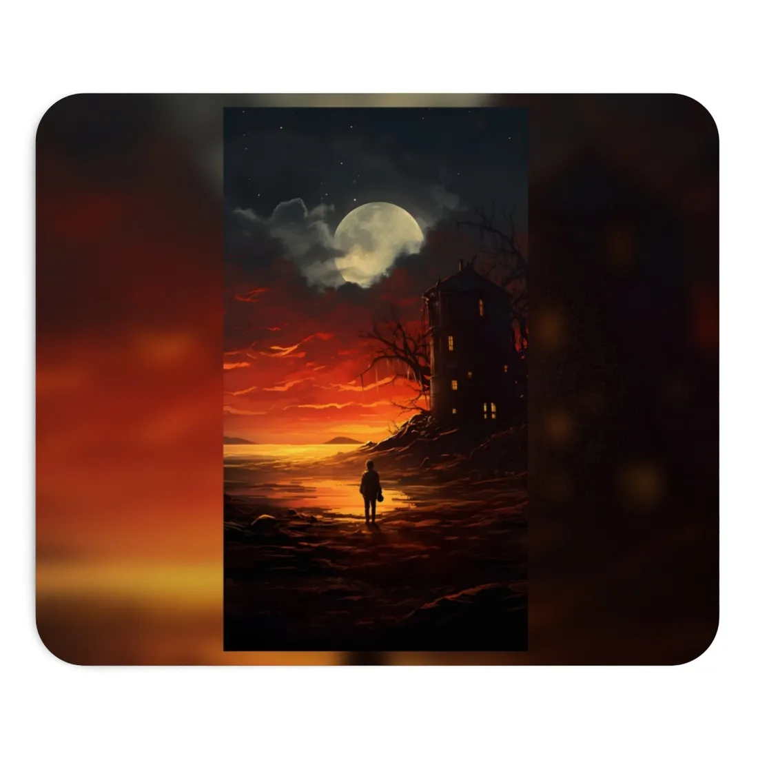 Black and White Portrait: Mysterious Figure Seated - Mouse Pad