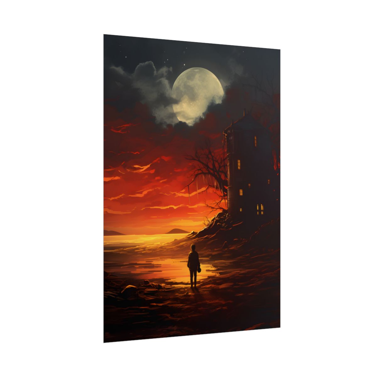 Black and White Portrait: Mysterious Figure Seated - Poster