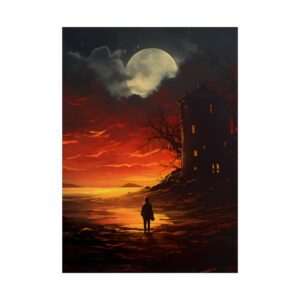 Castle Tower Under a Red Sky: Dramatic Fantasy Landscape Poster