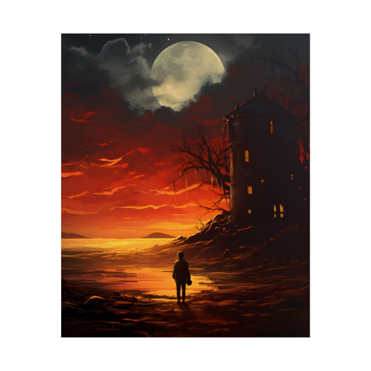 Black and White Portrait: Mysterious Figure Seated - Poster