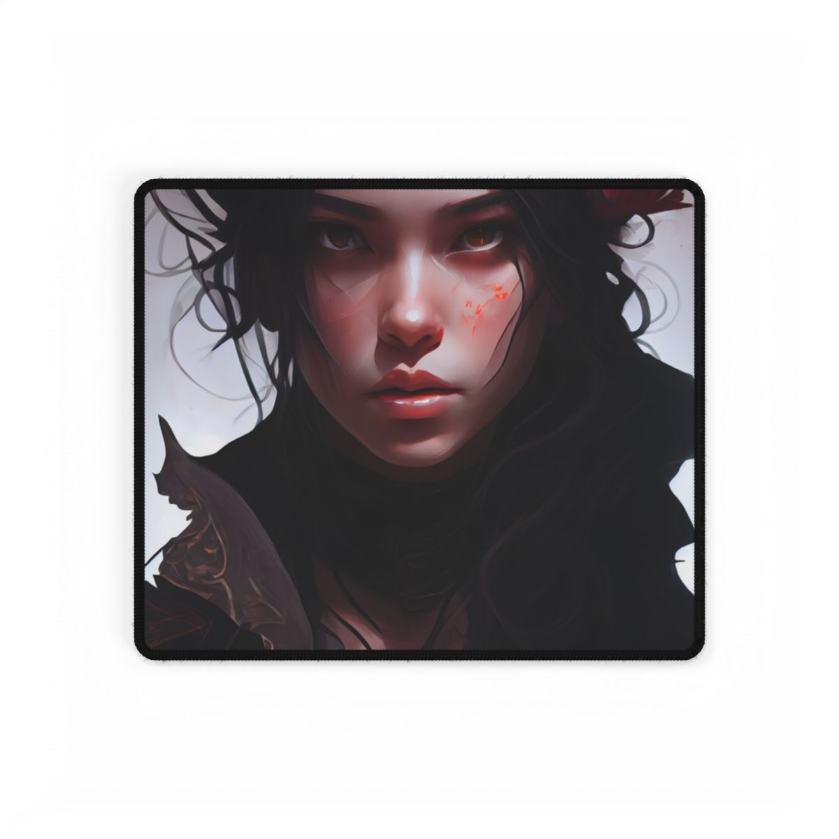 Black Hair Female Portrait: Elegant Dress Artwork - Desk Mat