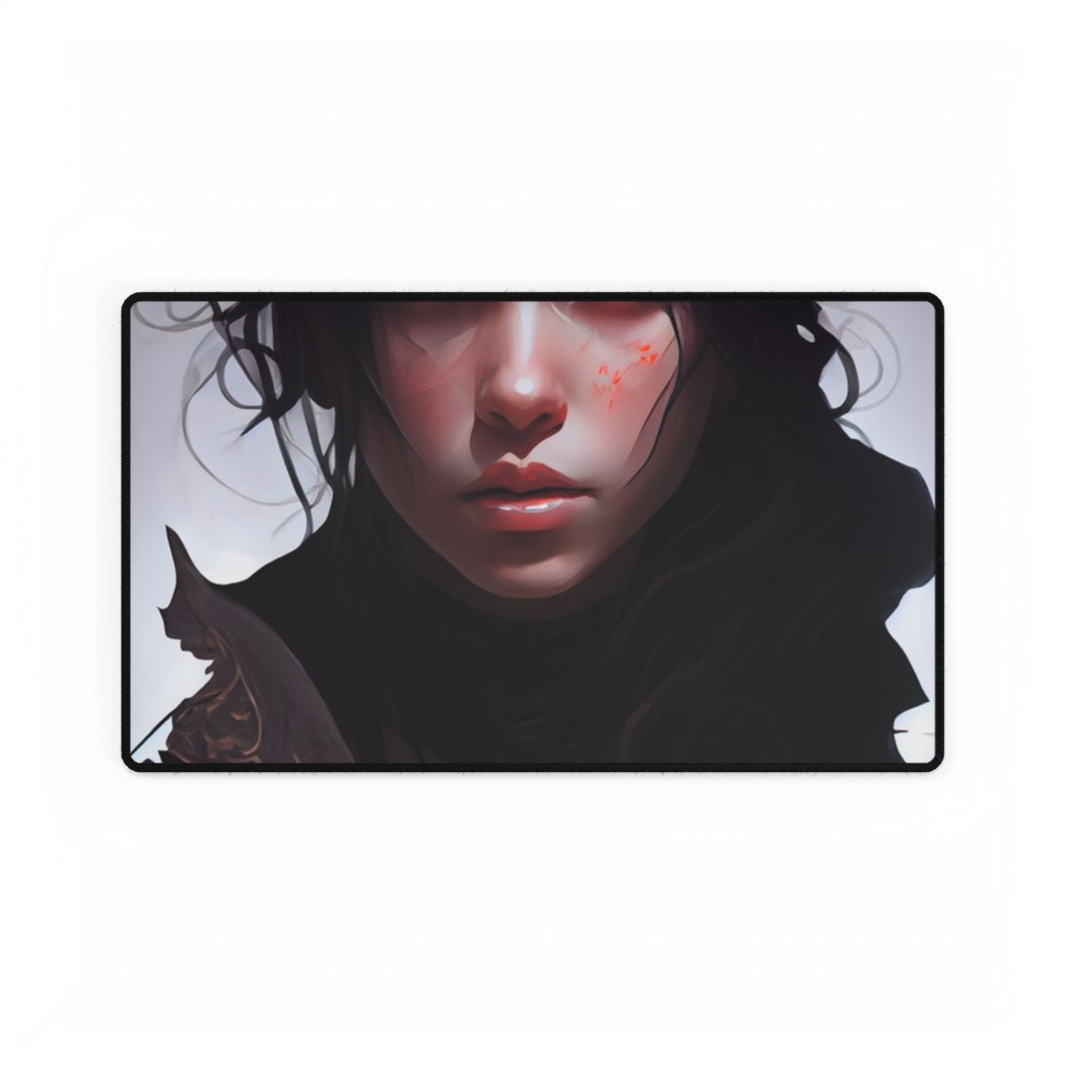 Black Hair Female Portrait: Elegant Dress Artwork - Desk Mat