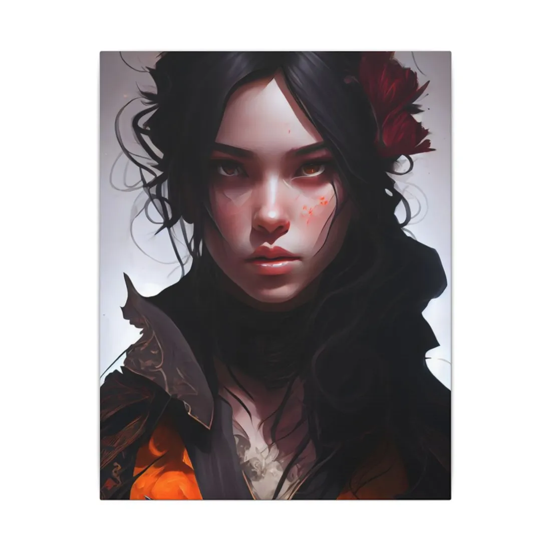 Black Hair Female Portrait: Elegant Dress - Canvas