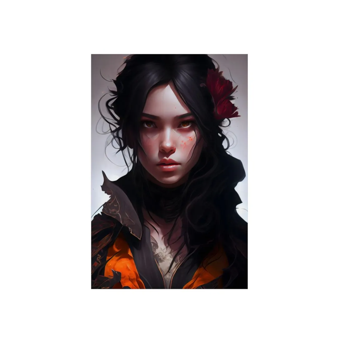 Black Hair Female Portrait: Elegant Dress - Metal Poster