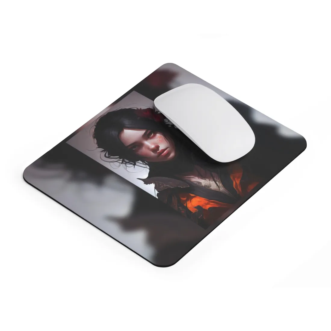 Black Hair Female Portrait: Elegant Dress - Mouse Pad