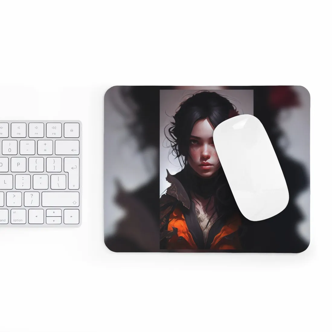 Black Hair Female Portrait: Elegant Dress - Mouse Pad