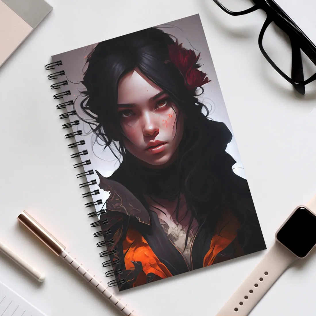 Black Hair Female Portrait: Elegant Dress - Spiral Notebook