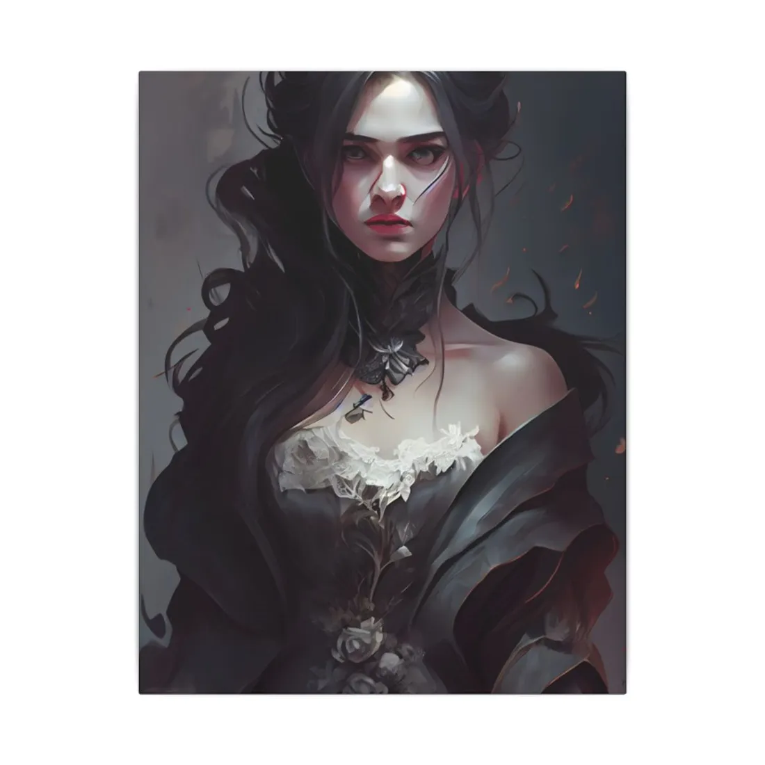Black Haired Female Portrait: Elegant Outdoor Beauty - Canvas