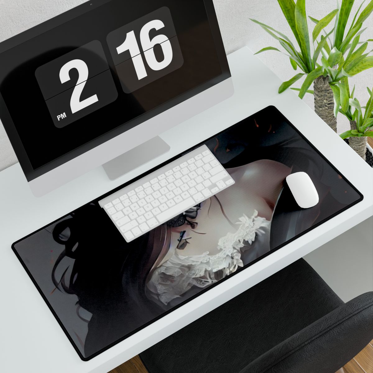 Black Haired Female Portrait: Elegant Outdoor Beauty - Desk Mat