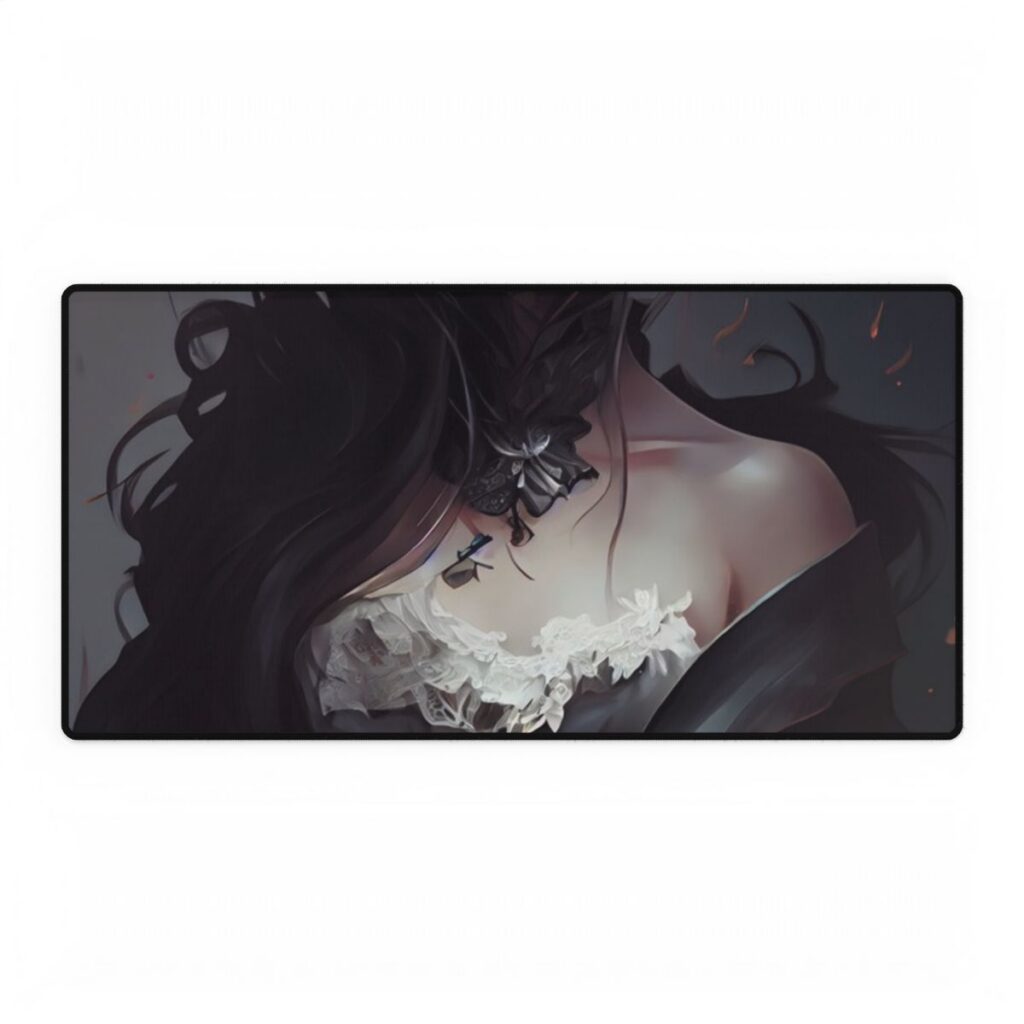 Black Haired Female Portrait: Elegant Outdoor Beauty - Desk Mat