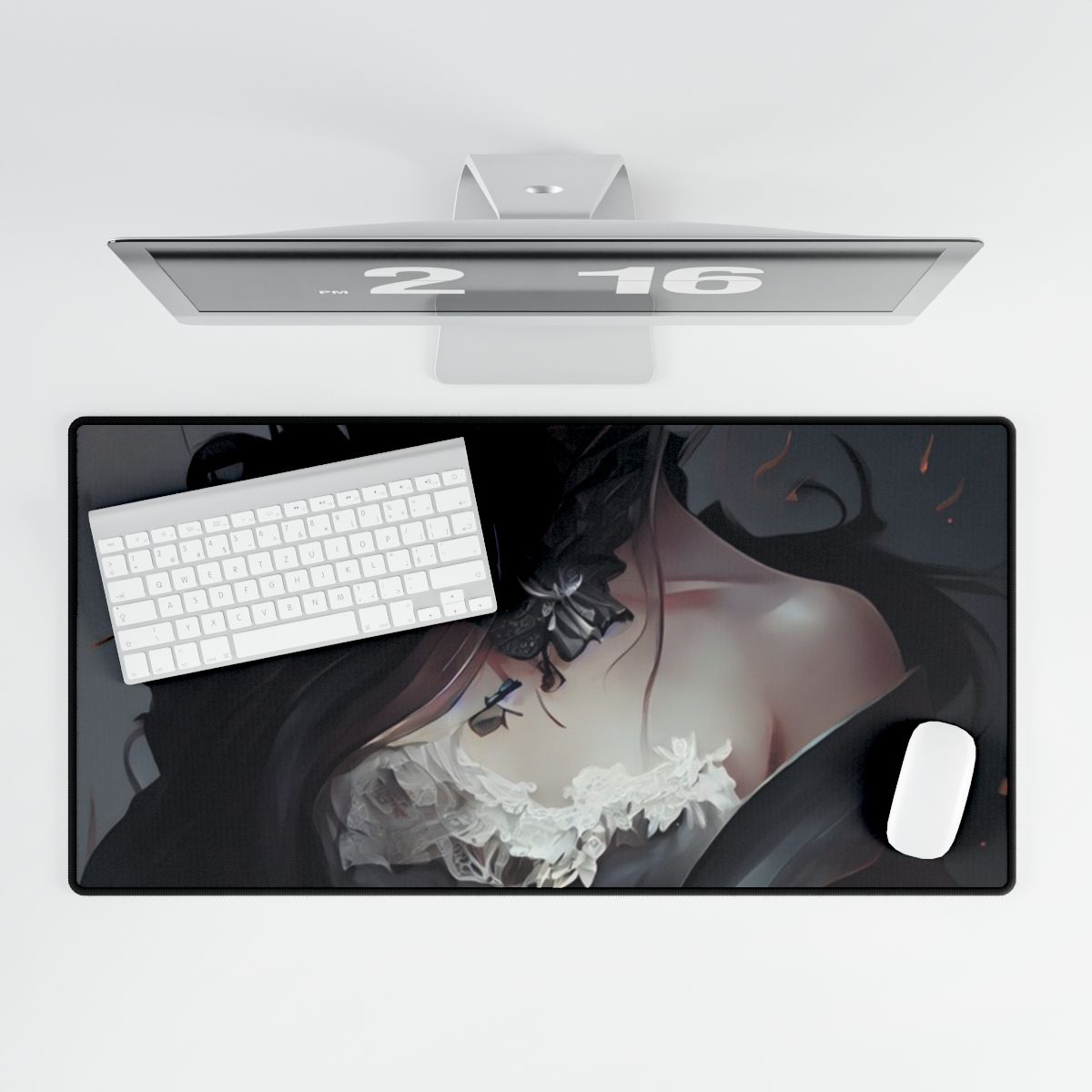 Black Haired Female Portrait: Elegant Outdoor Beauty - Desk Mat