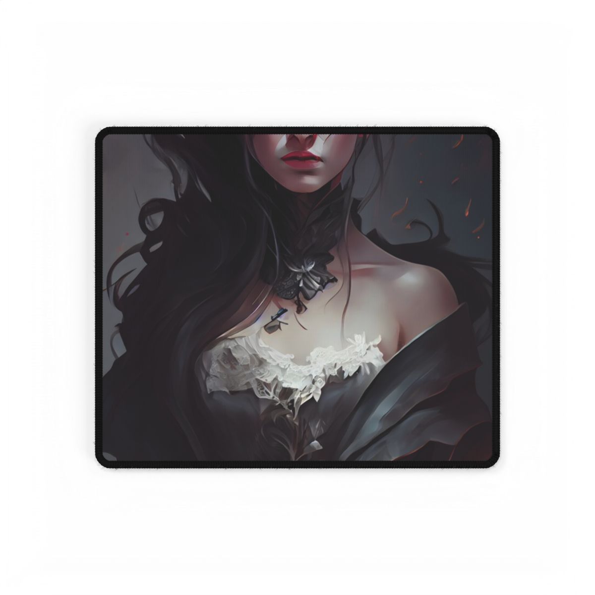Black Haired Female Portrait: Elegant Outdoor Beauty - Desk Mat