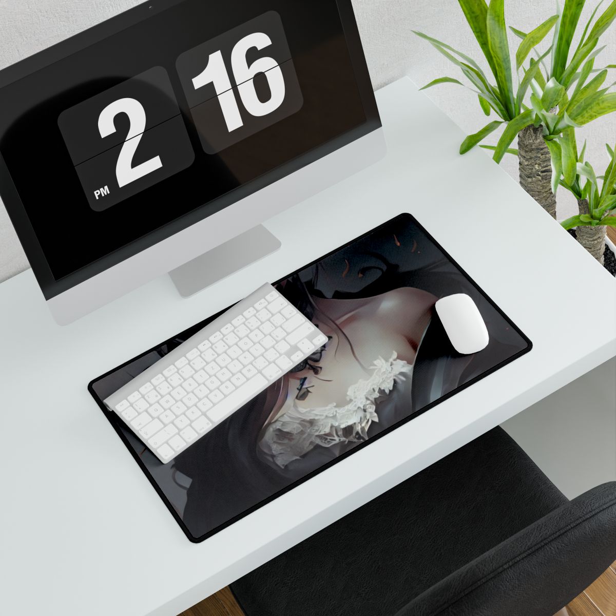 Black Haired Female Portrait: Elegant Outdoor Beauty - Desk Mat