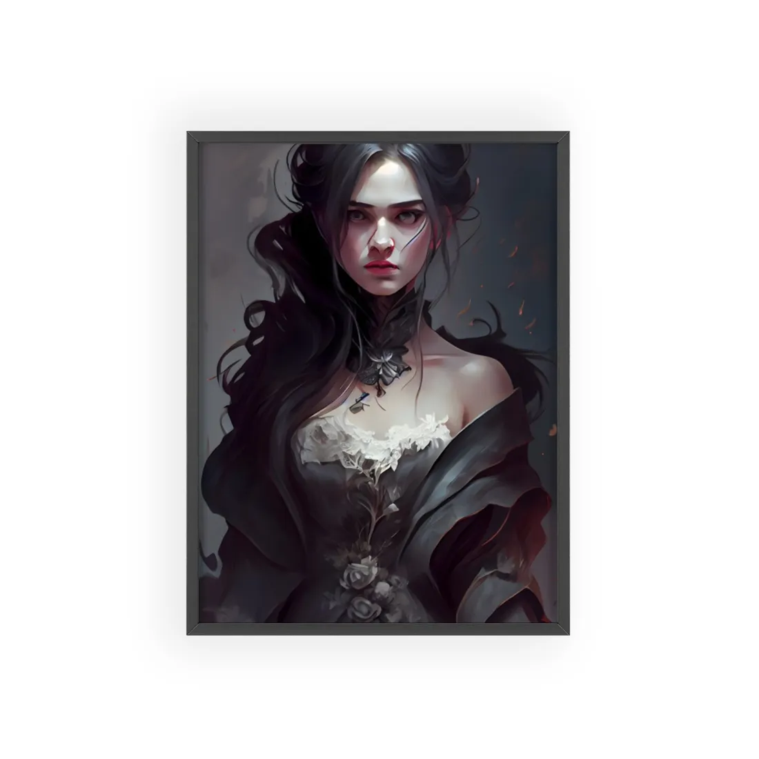 Black Haired Female Portrait: Elegant Outdoor Beauty - Framed Poster