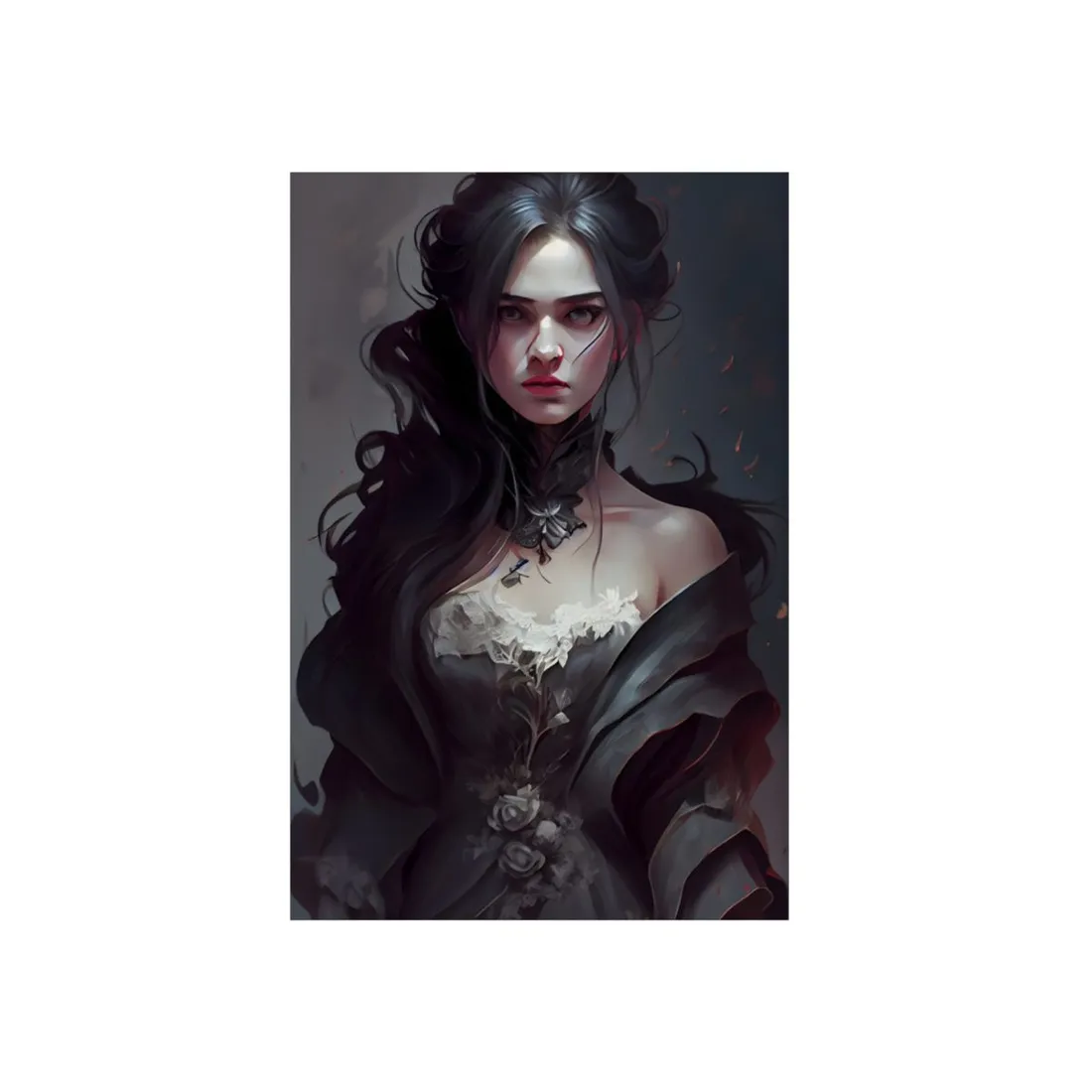 Black Haired Female Portrait: Elegant Outdoor Beauty - Metal Poster