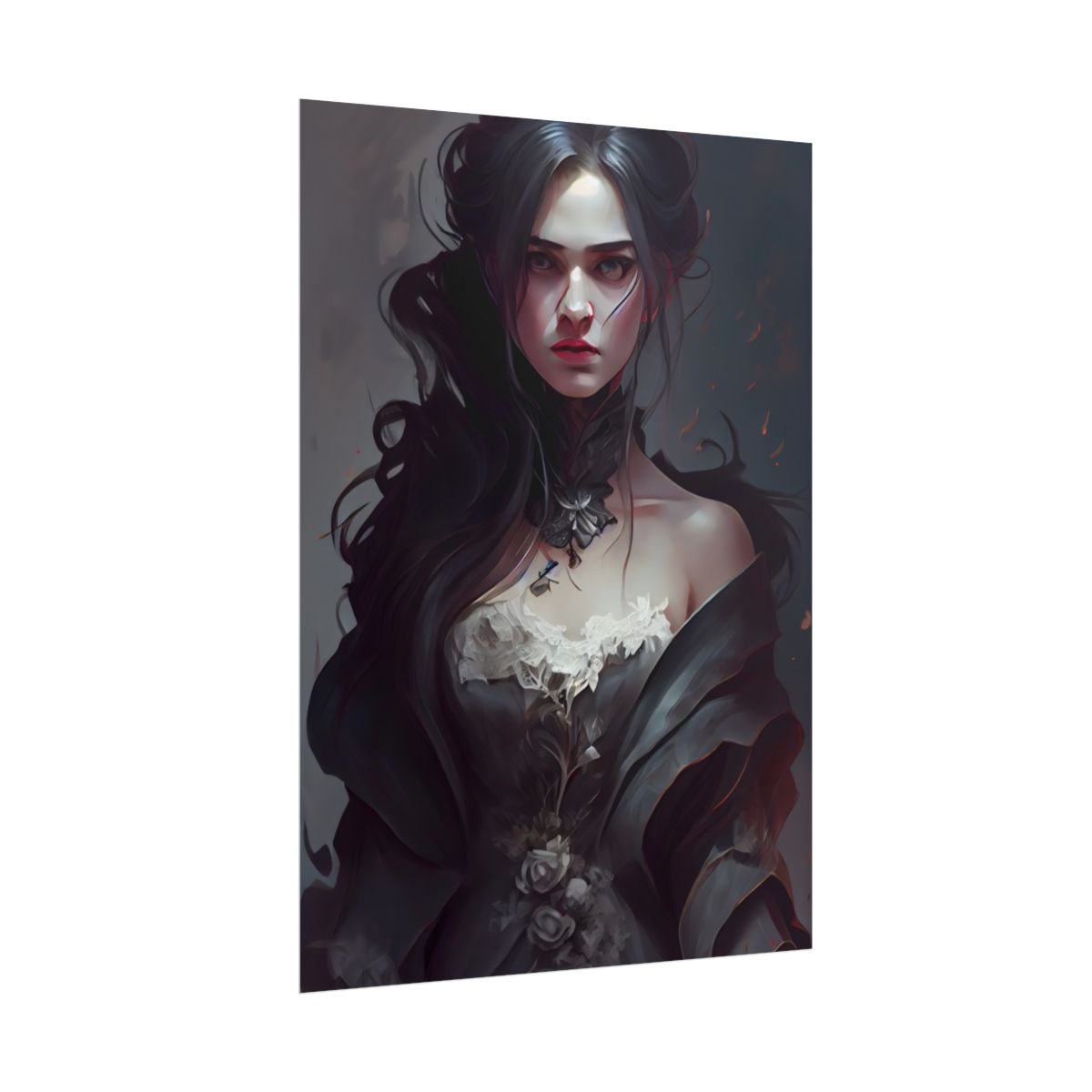 Black Haired Female Portrait: Elegant Outdoor Beauty - Poster