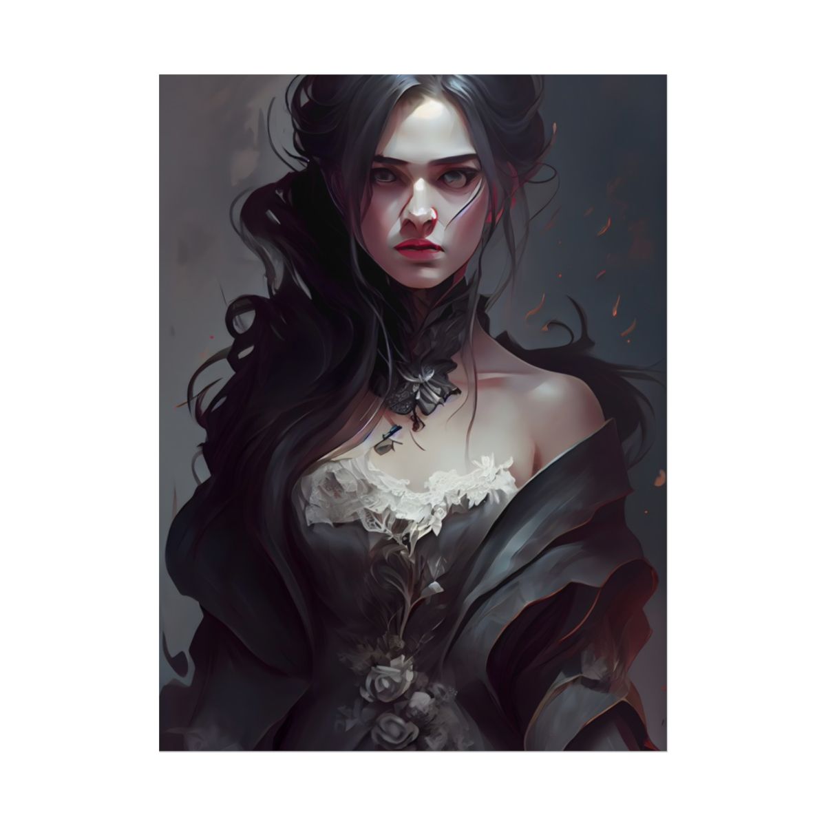 Black Haired Female Portrait: Elegant Outdoor Beauty - Poster