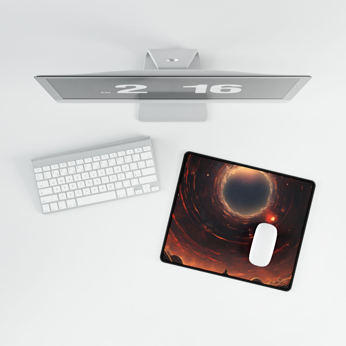 Black Hole Cosmic: A Realistic Digital Artwork of a Planet in Orbit - Desk Mat